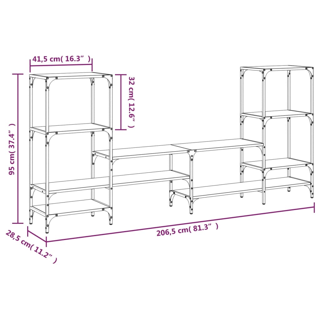 Tv-meubel 206,5x28,5x95 cm bewerkt hout