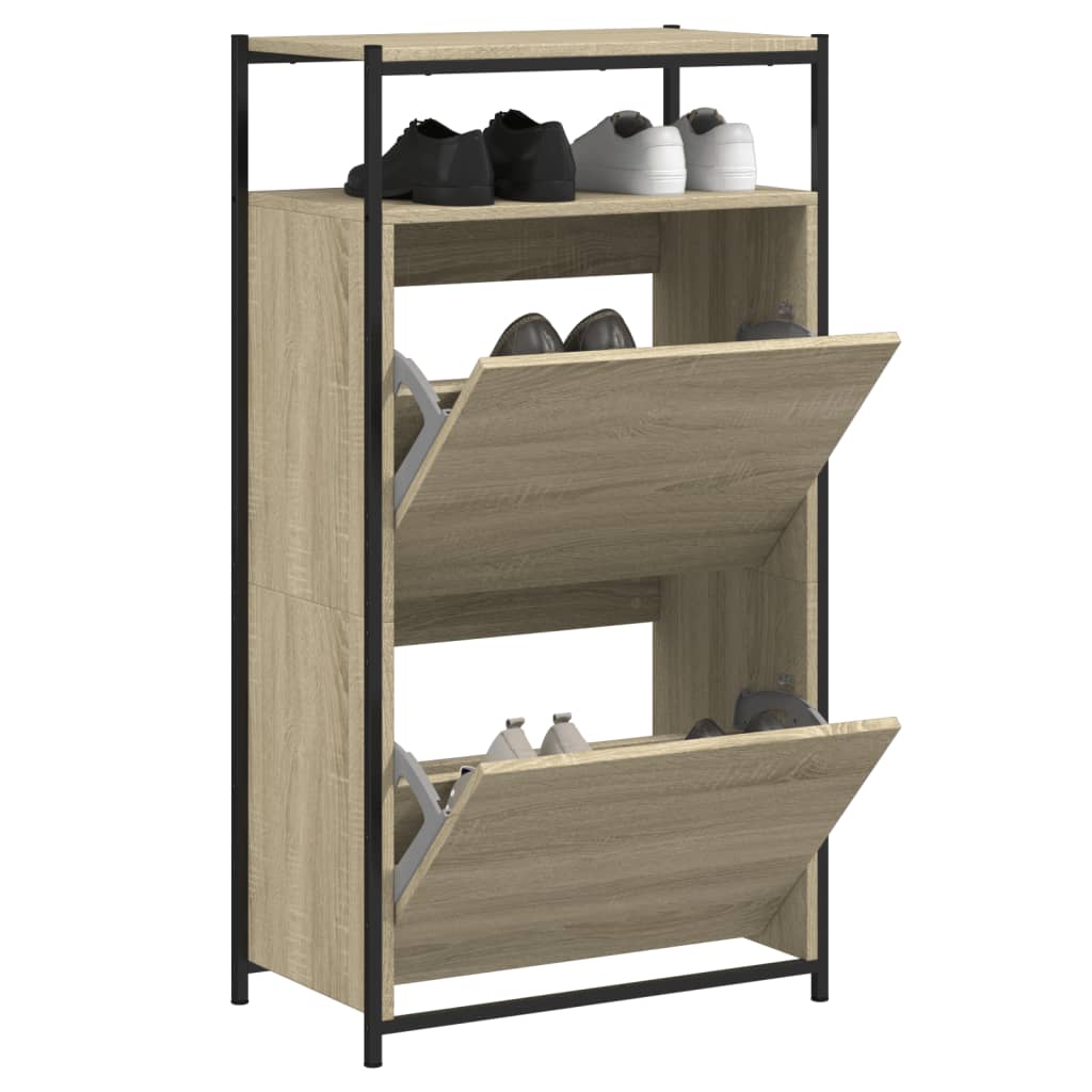 Schoenenkast 75x34x112 cm bewerkt hout eikenkleurig