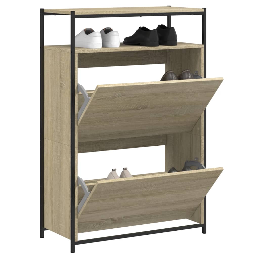 Schoenenkast 75x34x112 cm bewerkt hout eikenkleurig