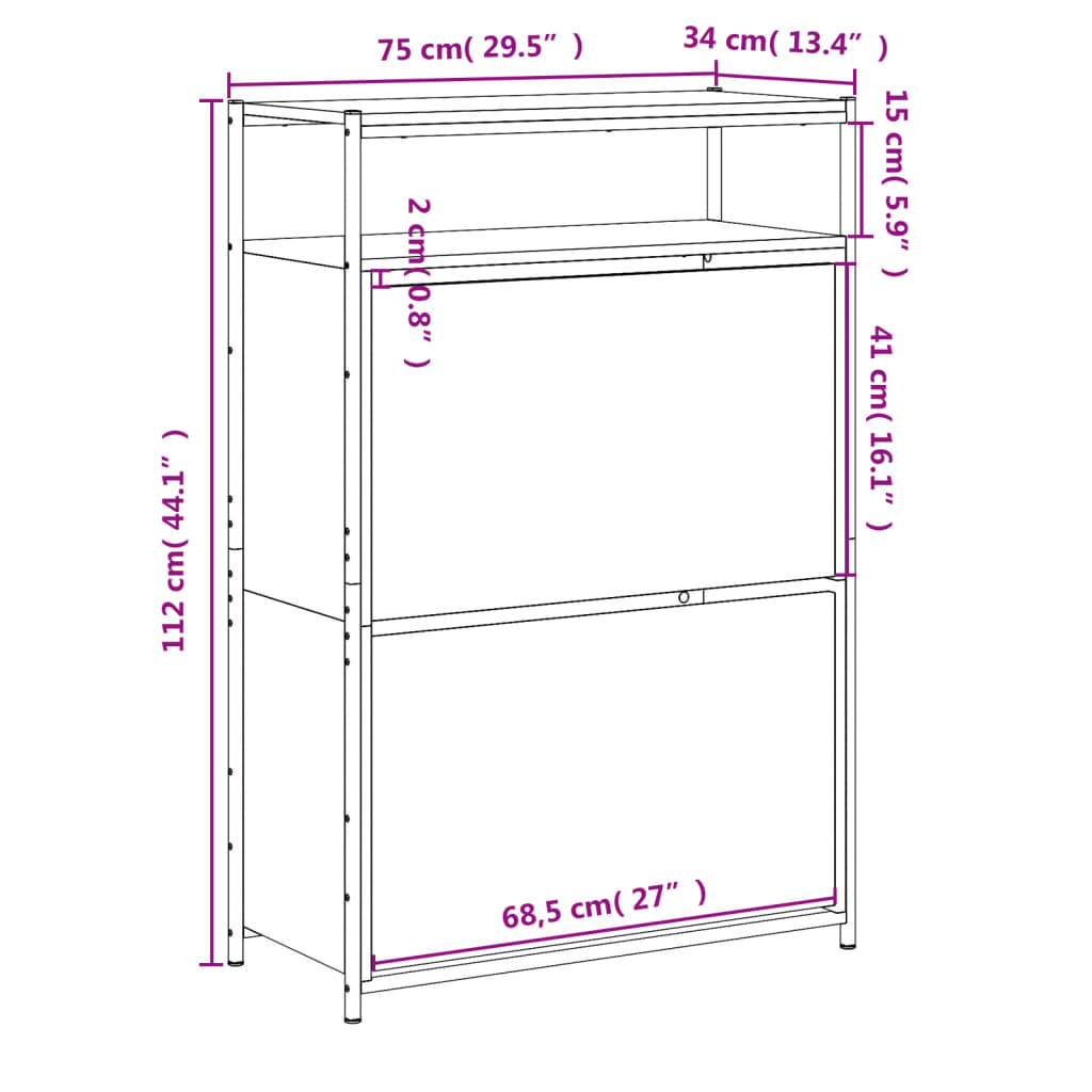 Schoenenkast 75x34x112 cm bewerkt hout eikenkleurig