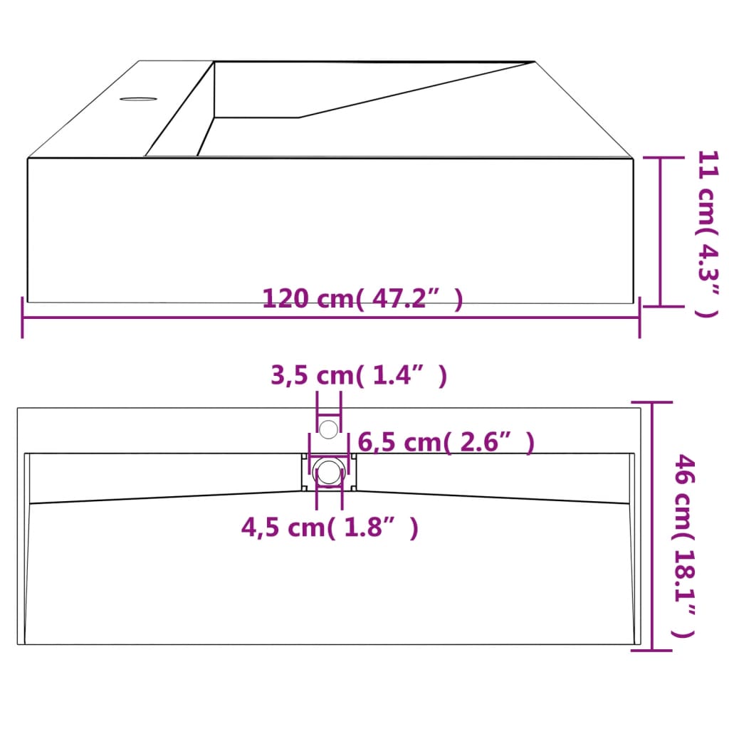 Wastafel 50x38x11 cm mineraal gegoten/marmer gegoten antraciet