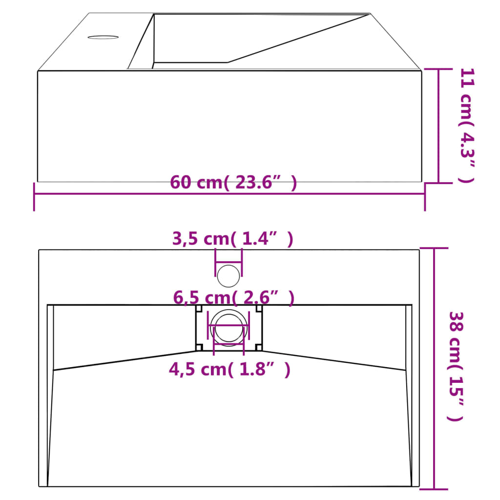 Wastafel 50x38x11 cm mineraal gegoten/marmer gegoten antraciet