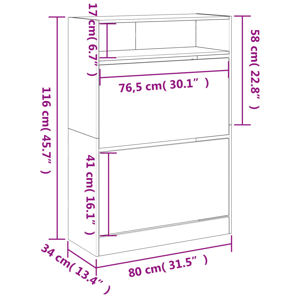 Schoenenkast met 2 klaplades 80x34x116 cm