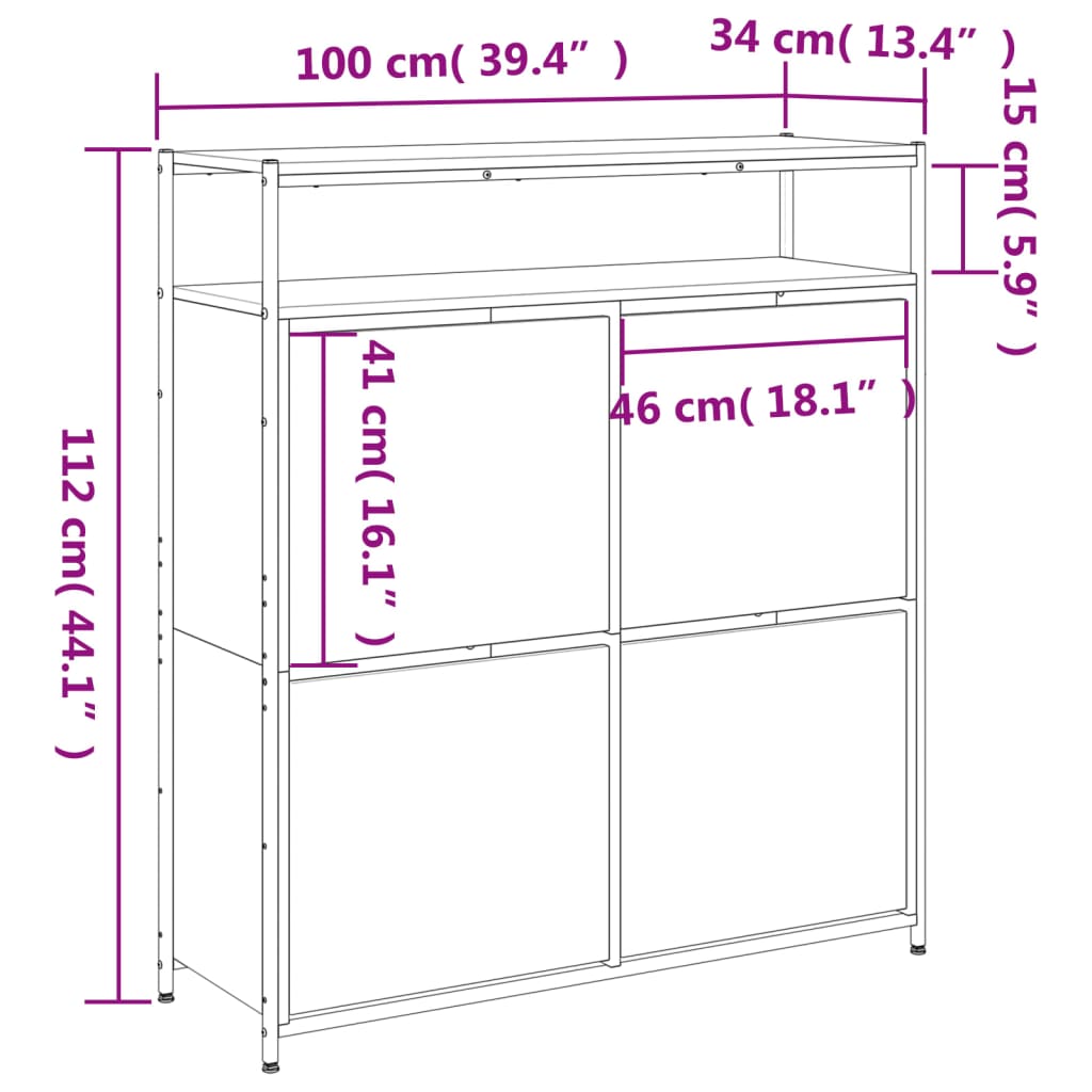 Schoenenkast 75x34x112 cm bewerkt hout eikenkleurig