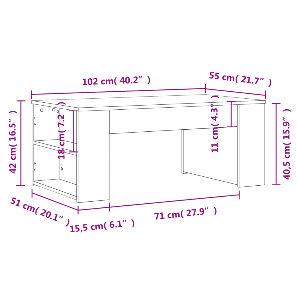 Salontafel 102x55x42 cm bewerkt hout