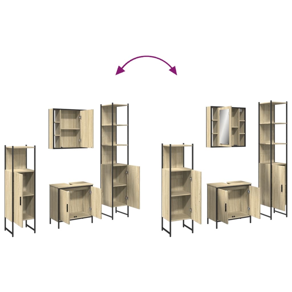 4-delige Badkamermeubelset bewerkt hout grijs sonoma eikenkleur