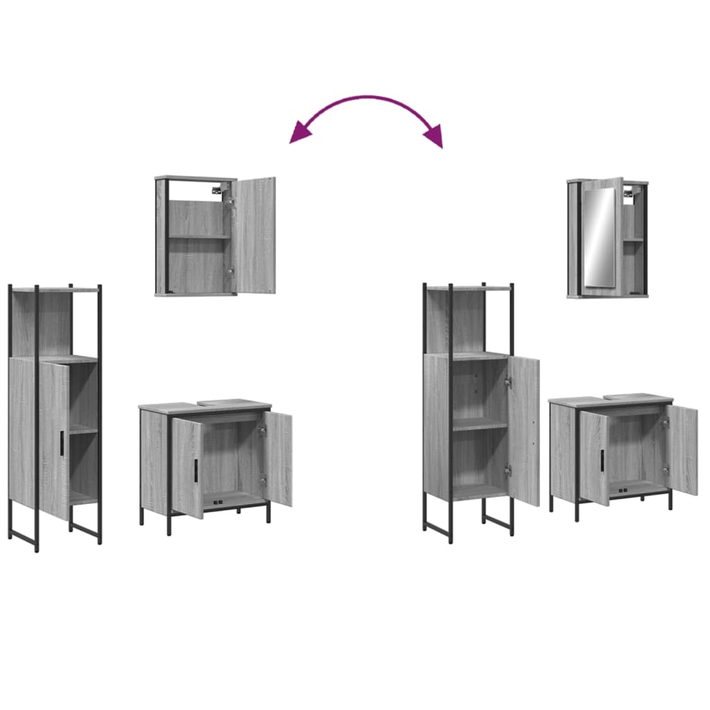 3-delige Badkamermeubelset bewerkt hout grijs sonoma eikenkleur
