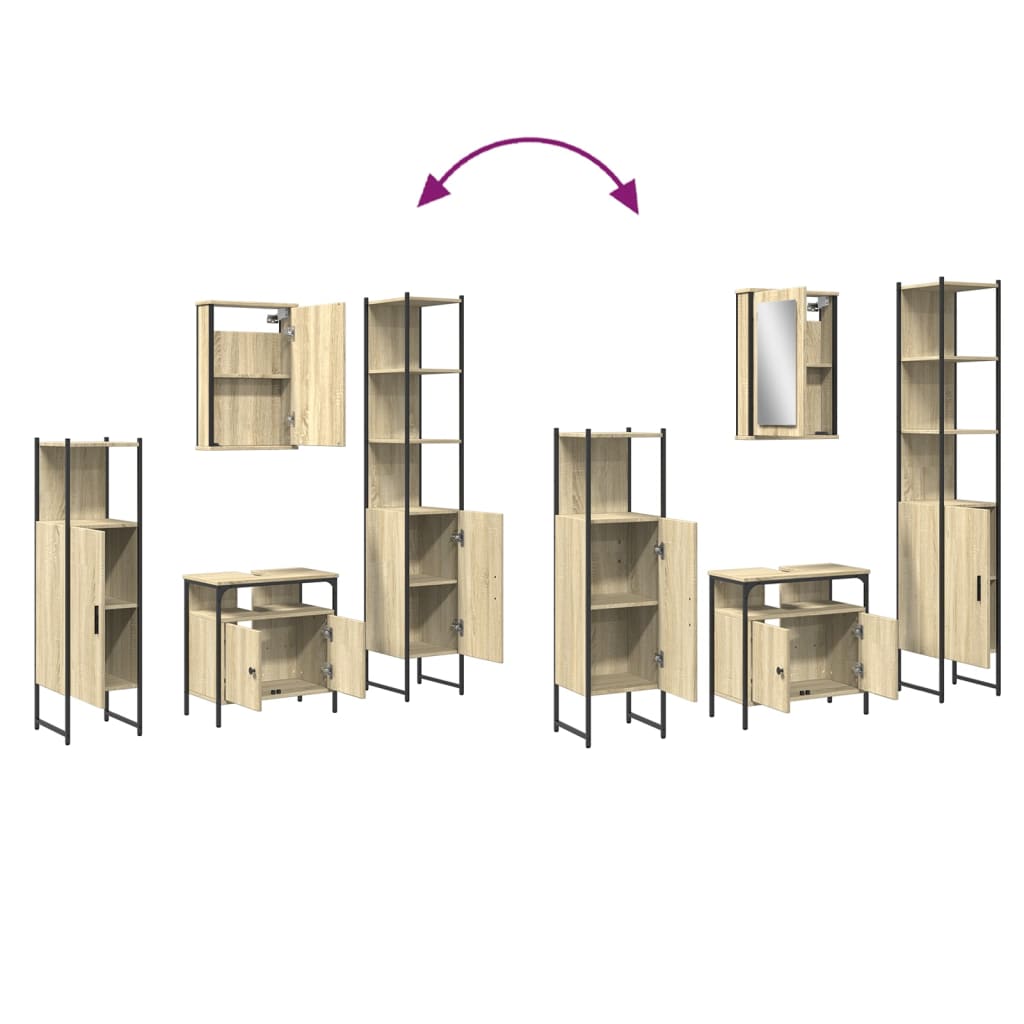 4-delige Badkamermeubelset bewerkt hout grijs sonoma eikenkleur