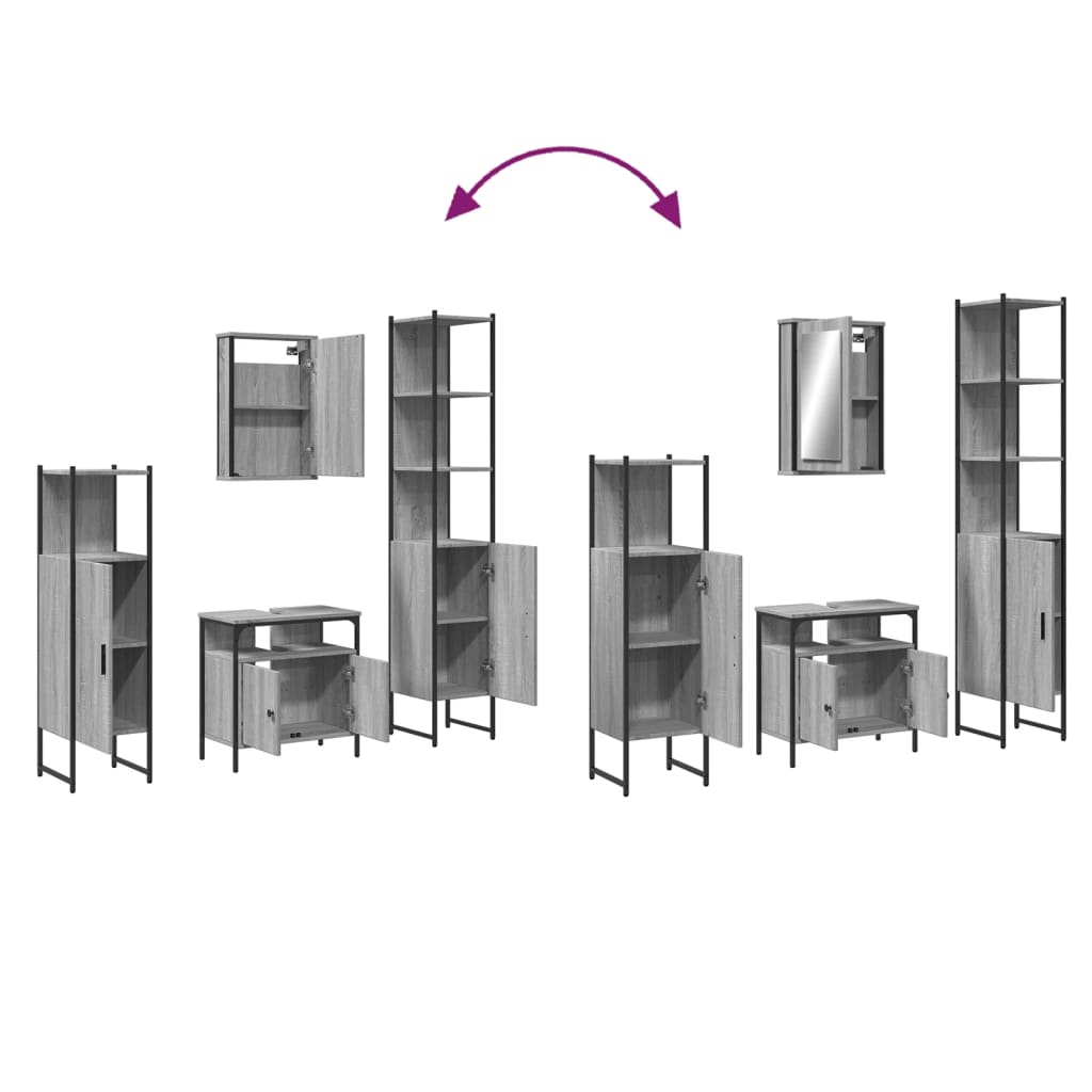 4-delige Badkamermeubelset bewerkt hout grijs sonoma eikenkleur