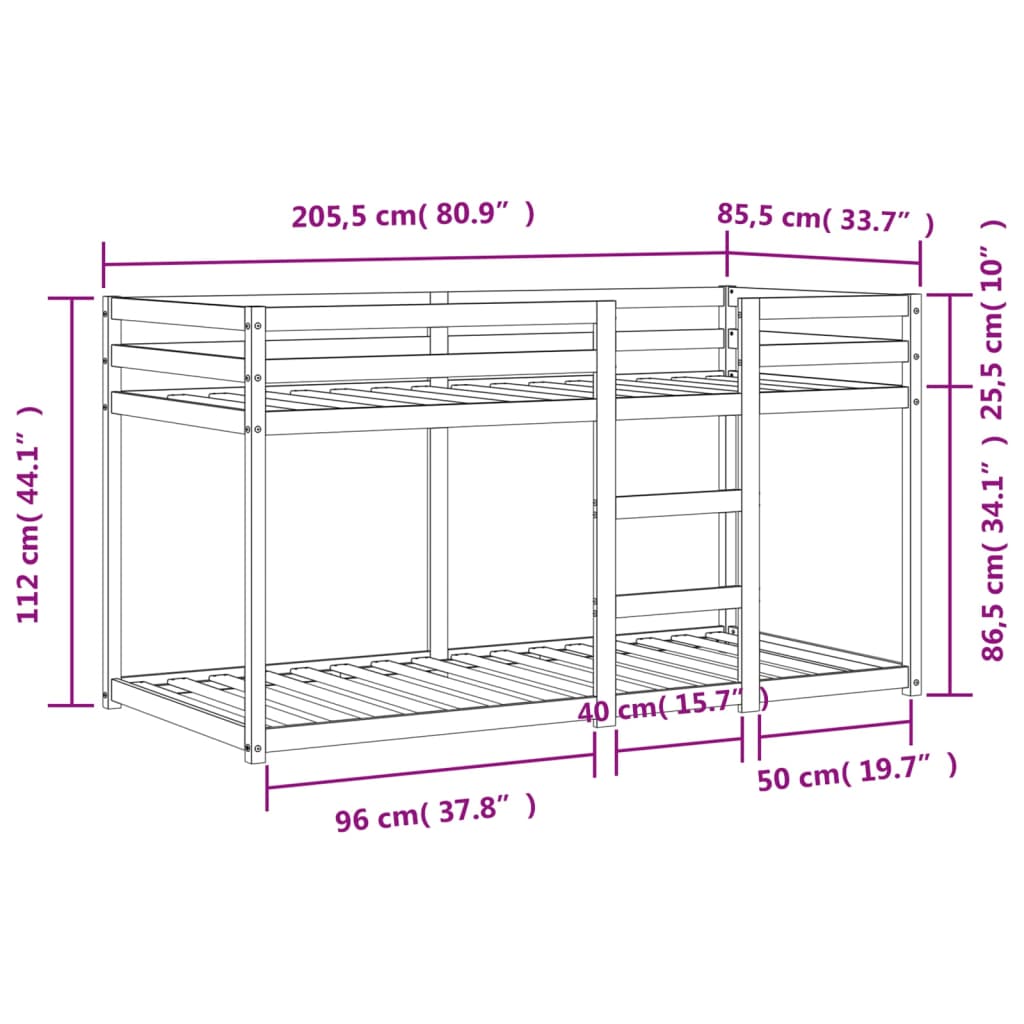 Stapelbed massief grenenhout 90x190 cm