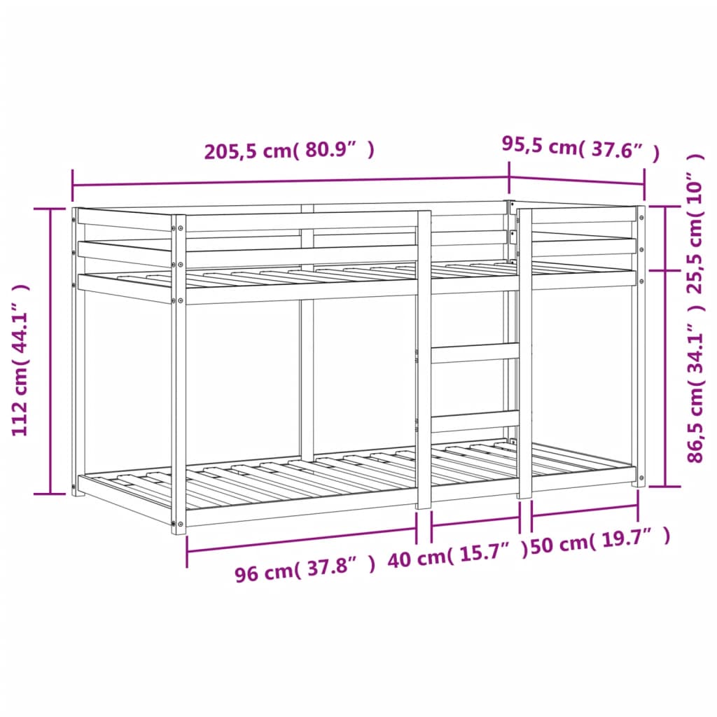 Stapelbed massief grenenhout 90x190 cm