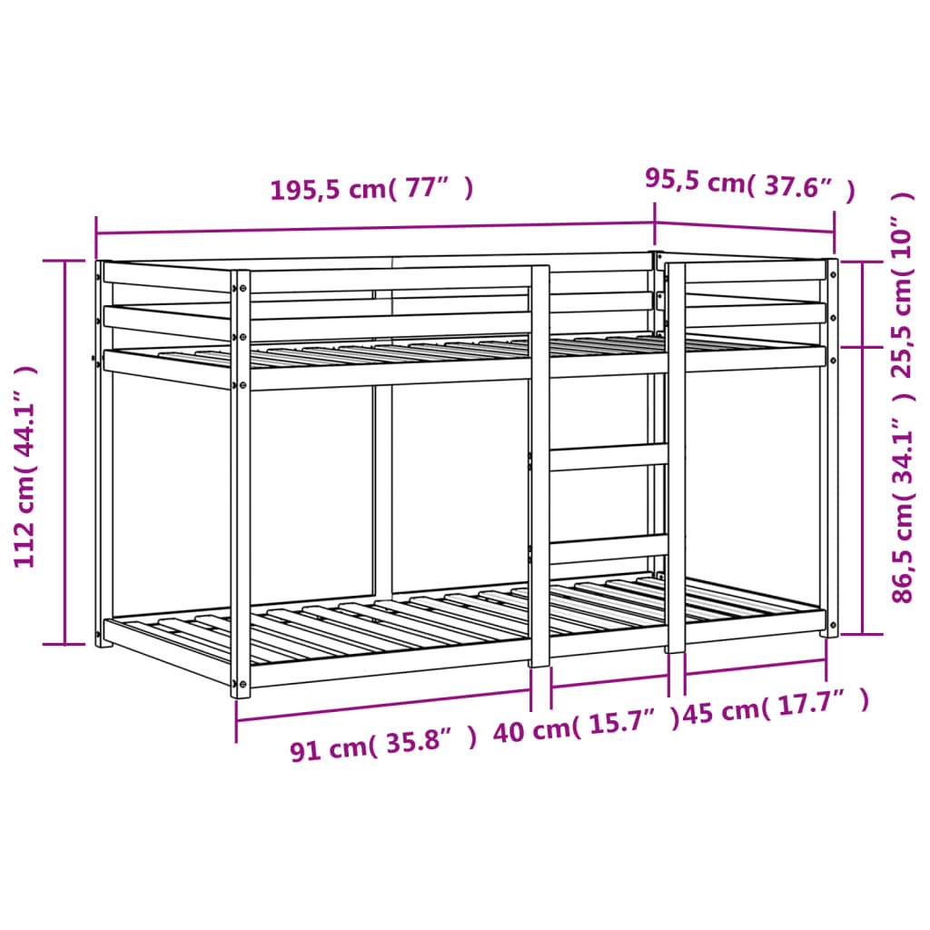 Stapelbed massief grenenhout 90x190 cm