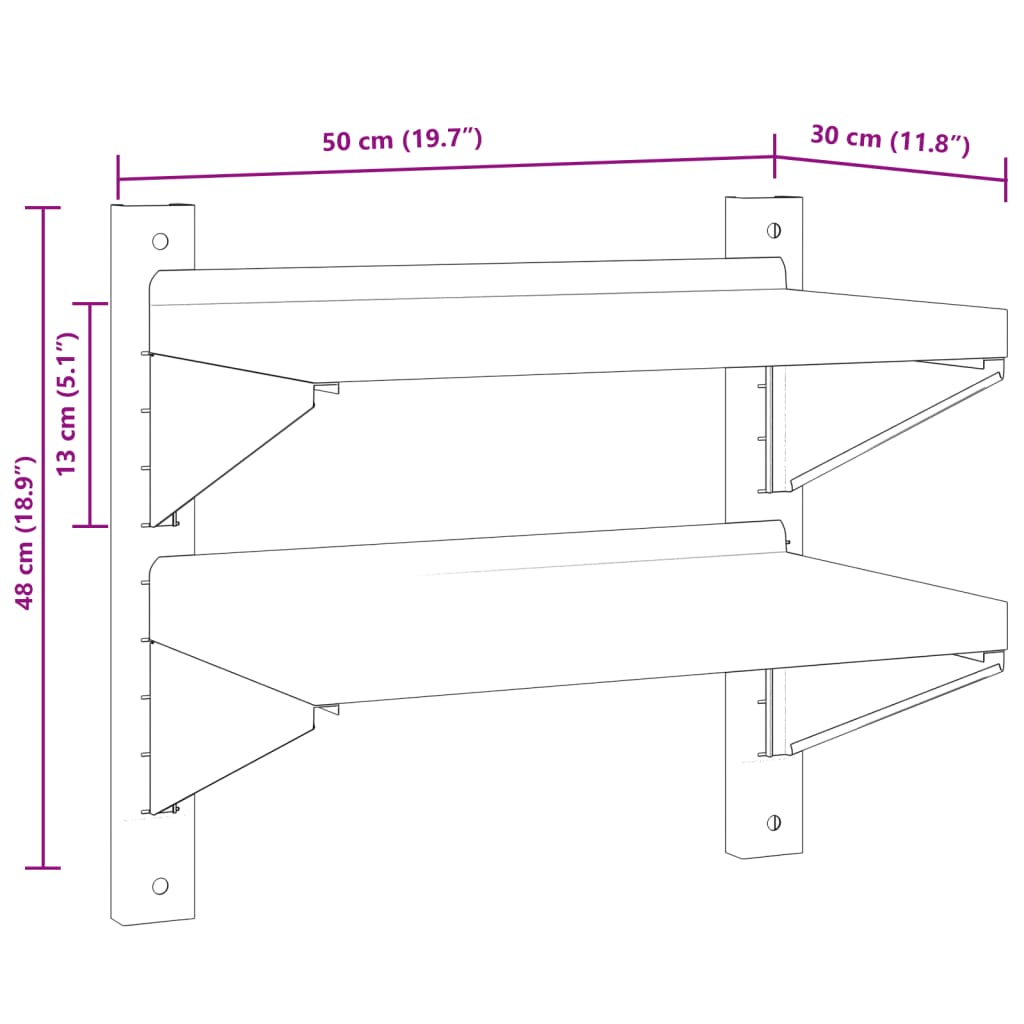 Wandschap 2-laags 100x40x60 cm roestvrijstaal zilverkleurig