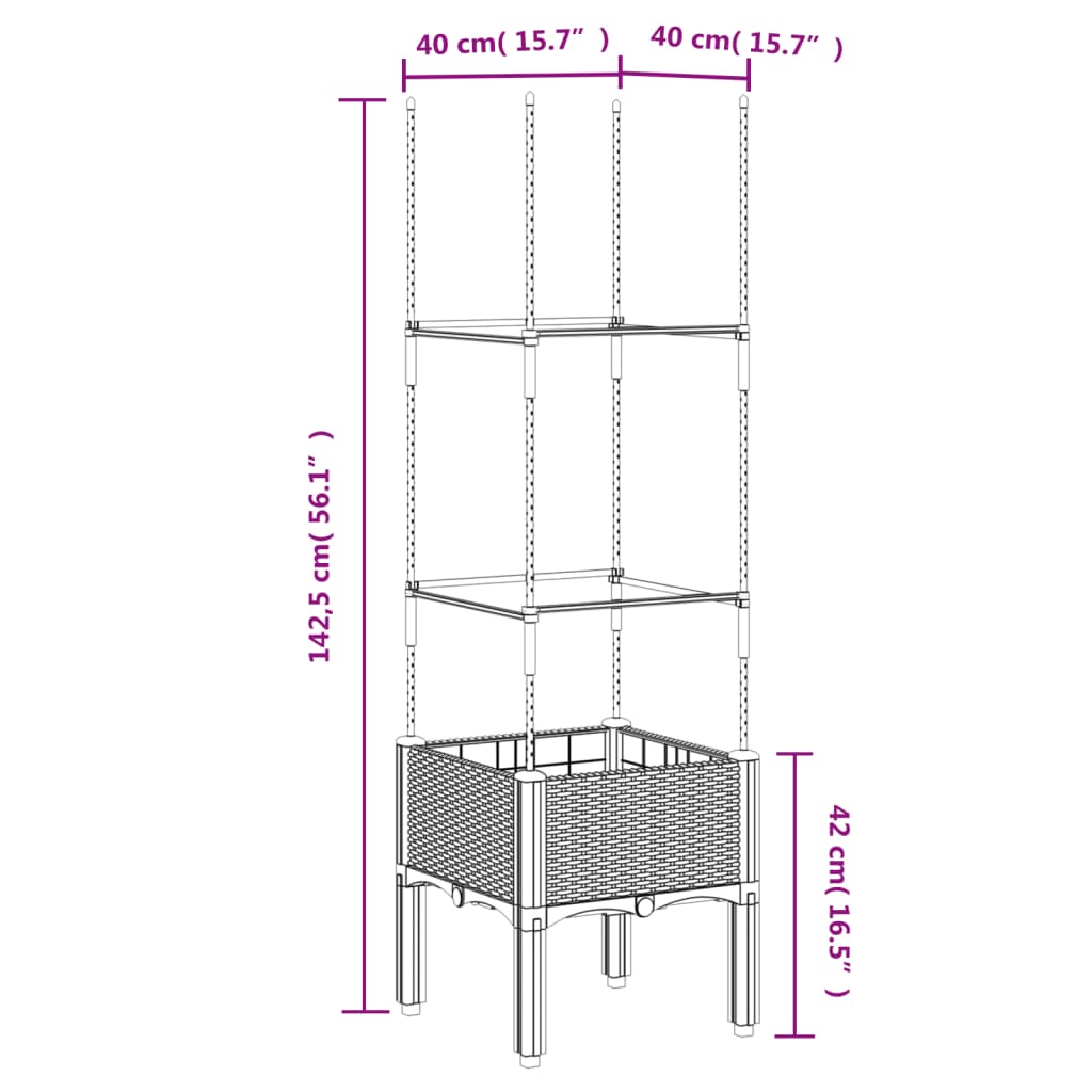 Plantenbak met latwerk 200x160x142,5 cm polypropeen wit