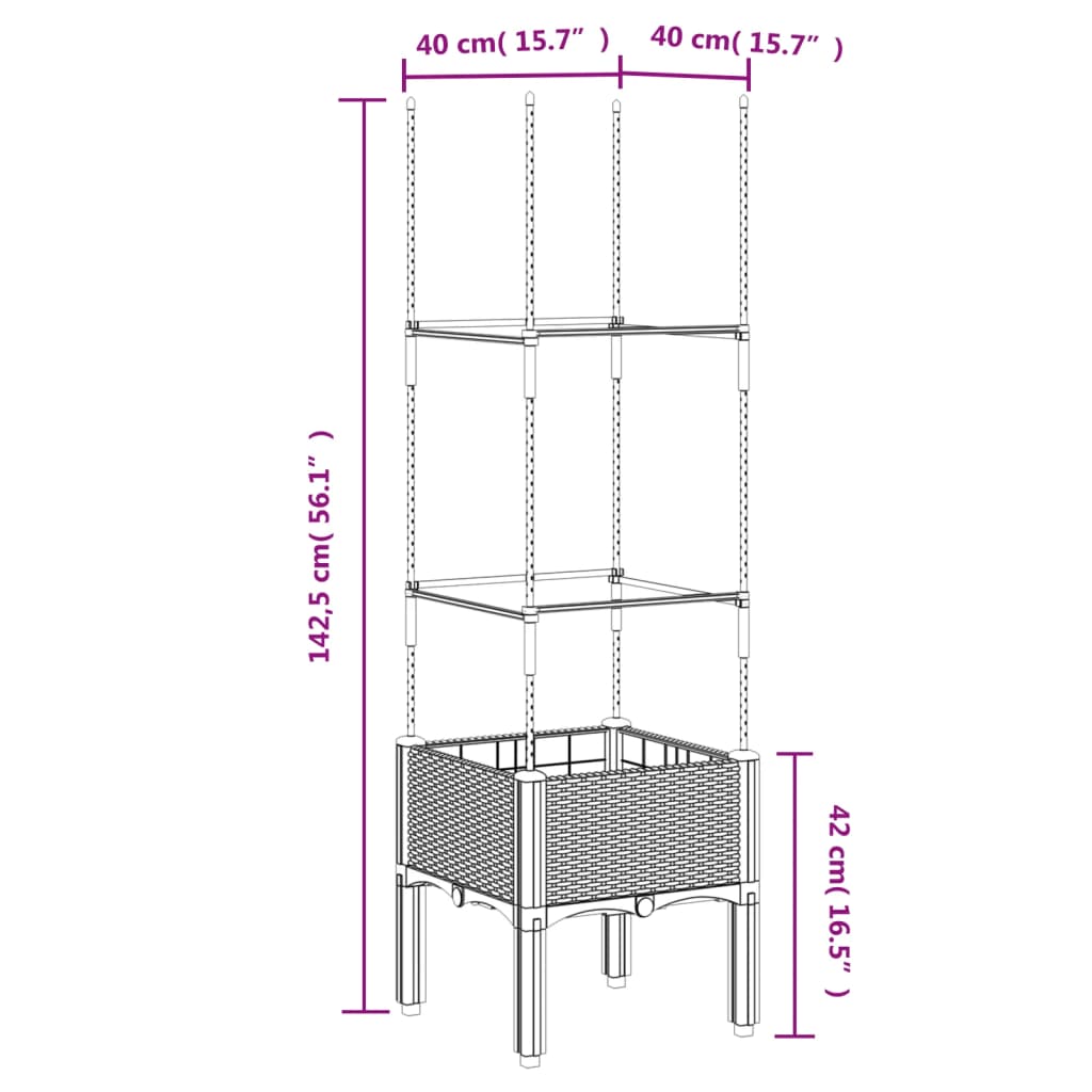 Plantenbak met latwerk 200x160x142,5 cm polypropeen wit