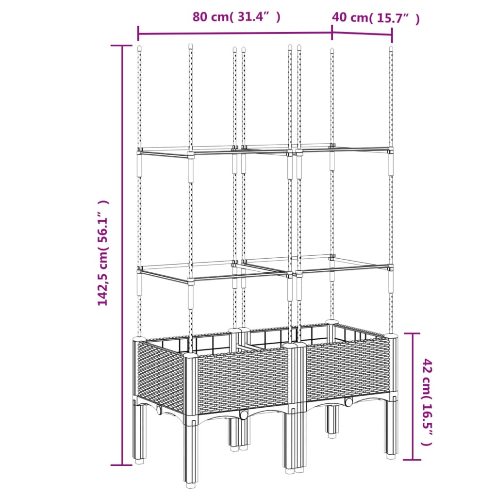 Plantenbak met latwerk 200x160x142,5 cm polypropeen wit