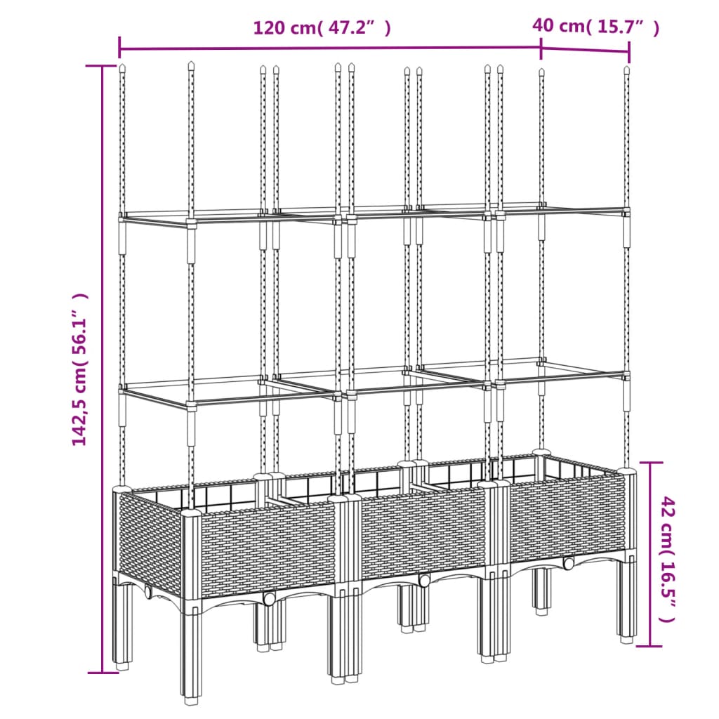 Plantenbak met latwerk 200x160x142,5 cm polypropeen wit