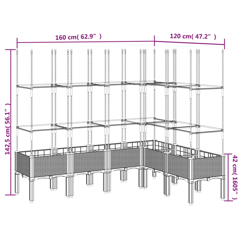 Plantenbak met latwerk 200x160x142,5 cm polypropeen wit