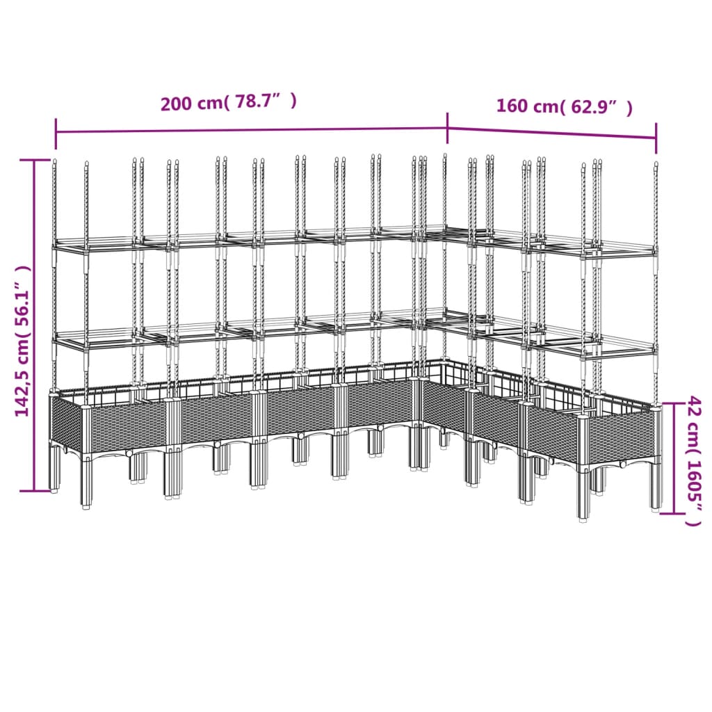 Plantenbak met latwerk 200x160x142,5 cm polypropeen wit