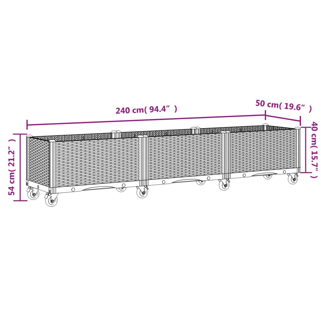 Plantenbak met wielen 100x80x54 cm polypropeen bruin