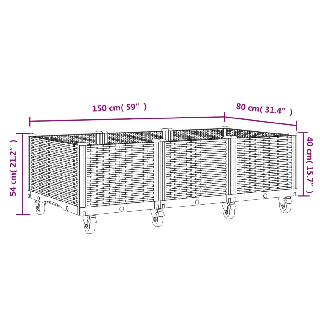 Plantenbak met wielen 100x80x54 cm polypropeen bruin