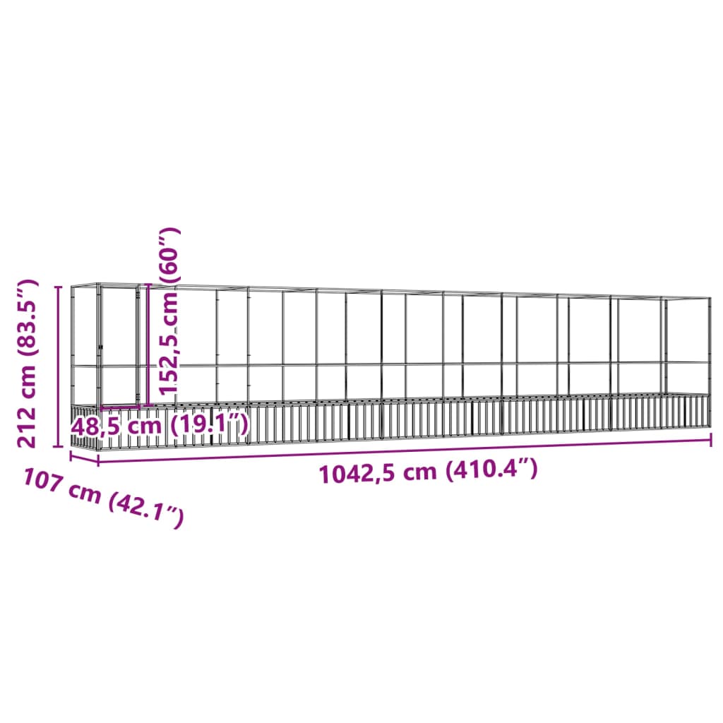 Volière met verlengstuk 418x207x212 m staal zilverkleurig