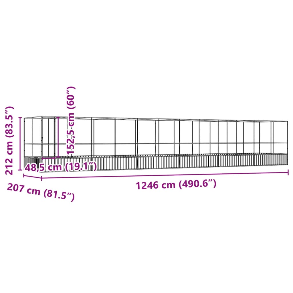 Volière met verlengstuk 418x207x212 m staal zilverkleurig