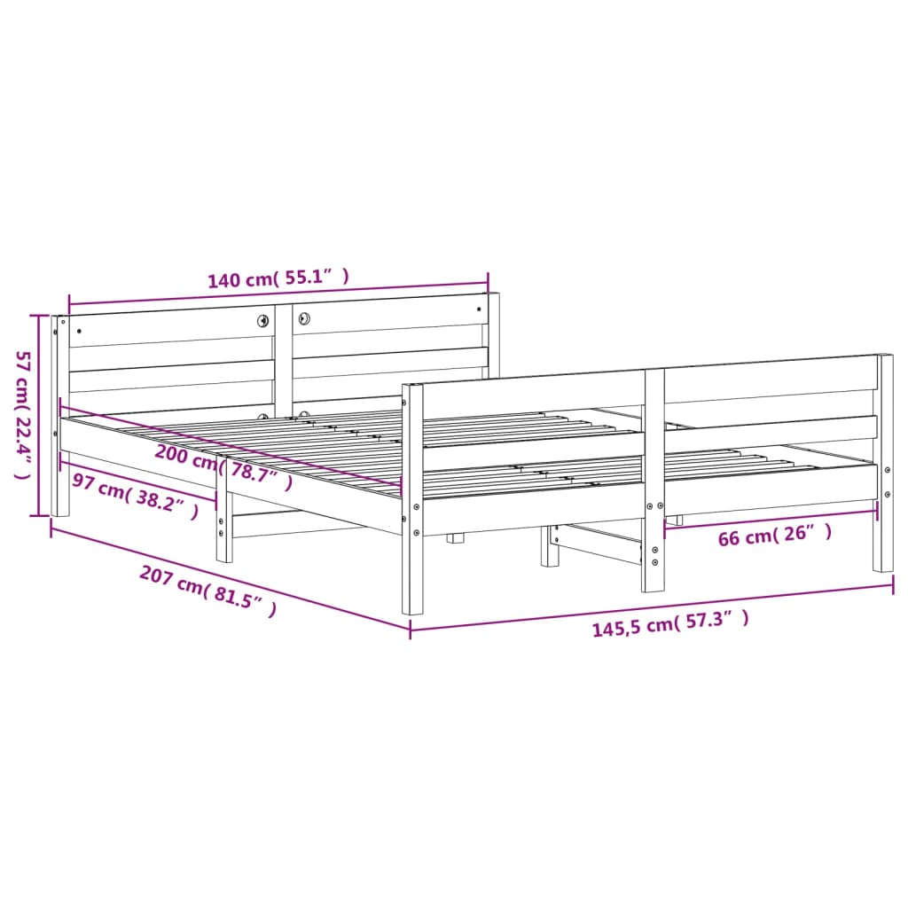 Bedframe met hoofdbord massief grenenhout 120x200 cm