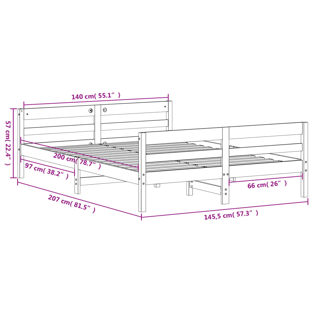 Bedframe met hoofdbord massief grenenhout 120x200 cm