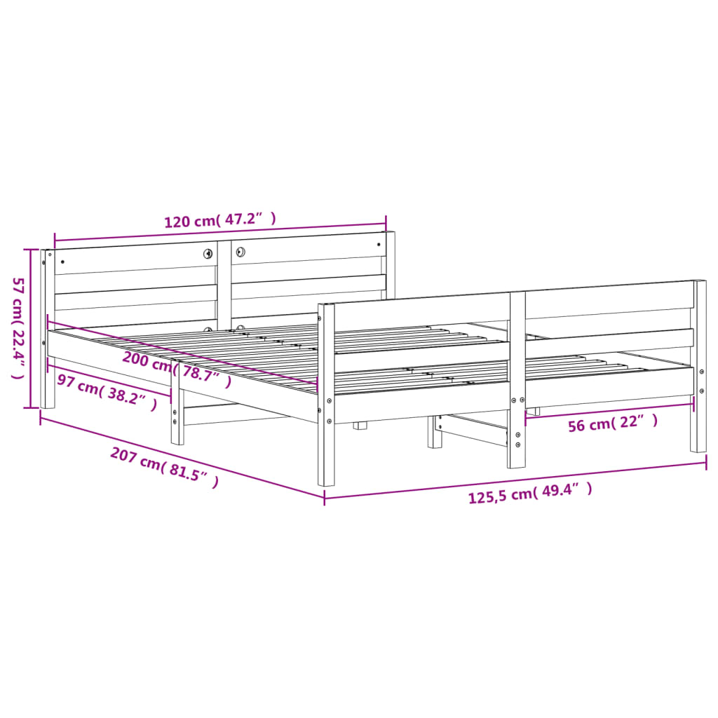 Bedframe met hoofdbord massief grenenhout 120x200 cm