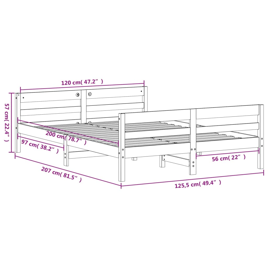 Bedframe met hoofdbord massief grenenhout 120x200 cm