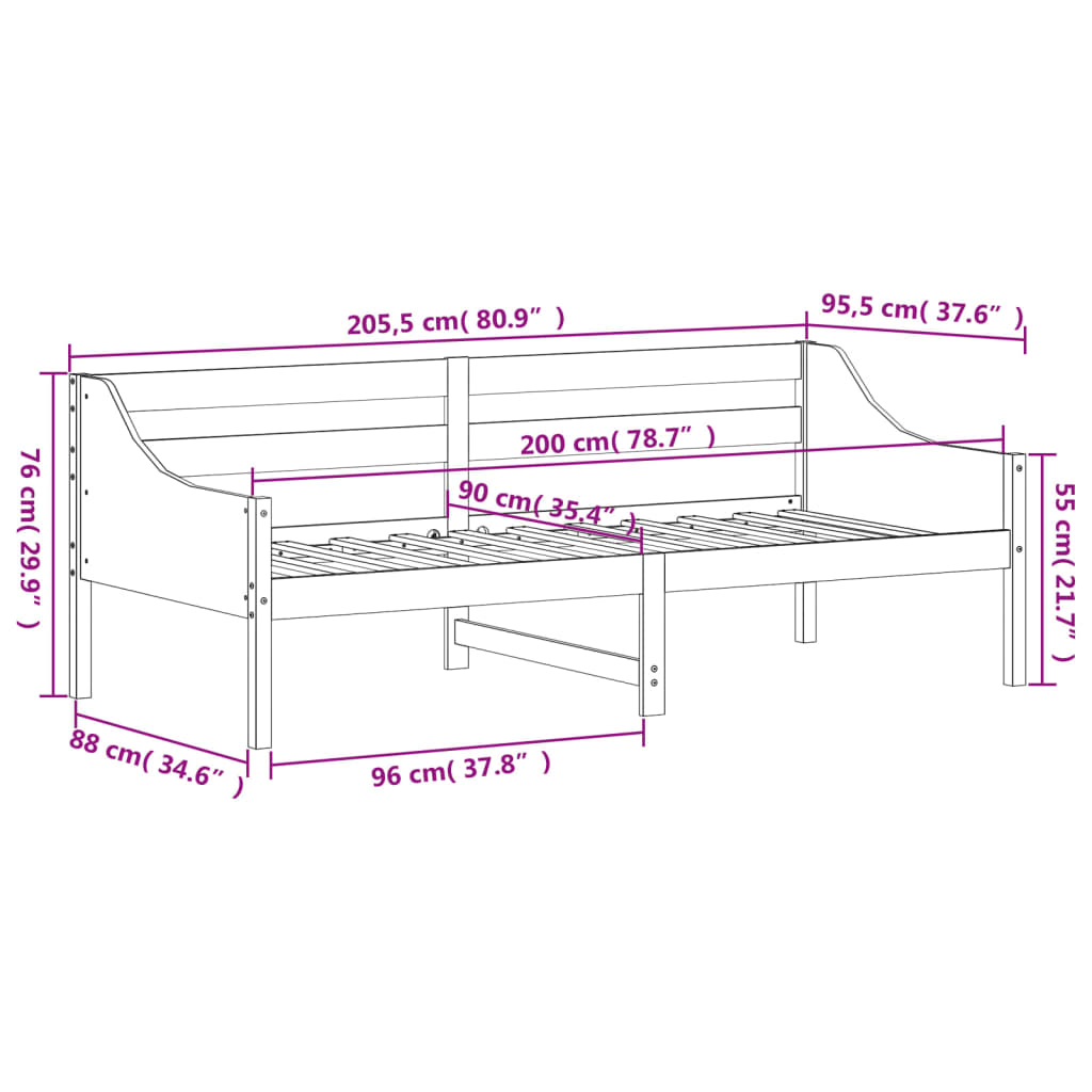 Slaapbank 100x200 cm massief grenenhout