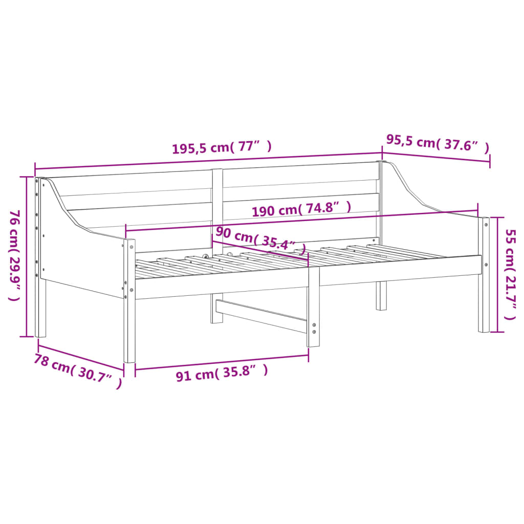 Slaapbank 100x200 cm massief grenenhout