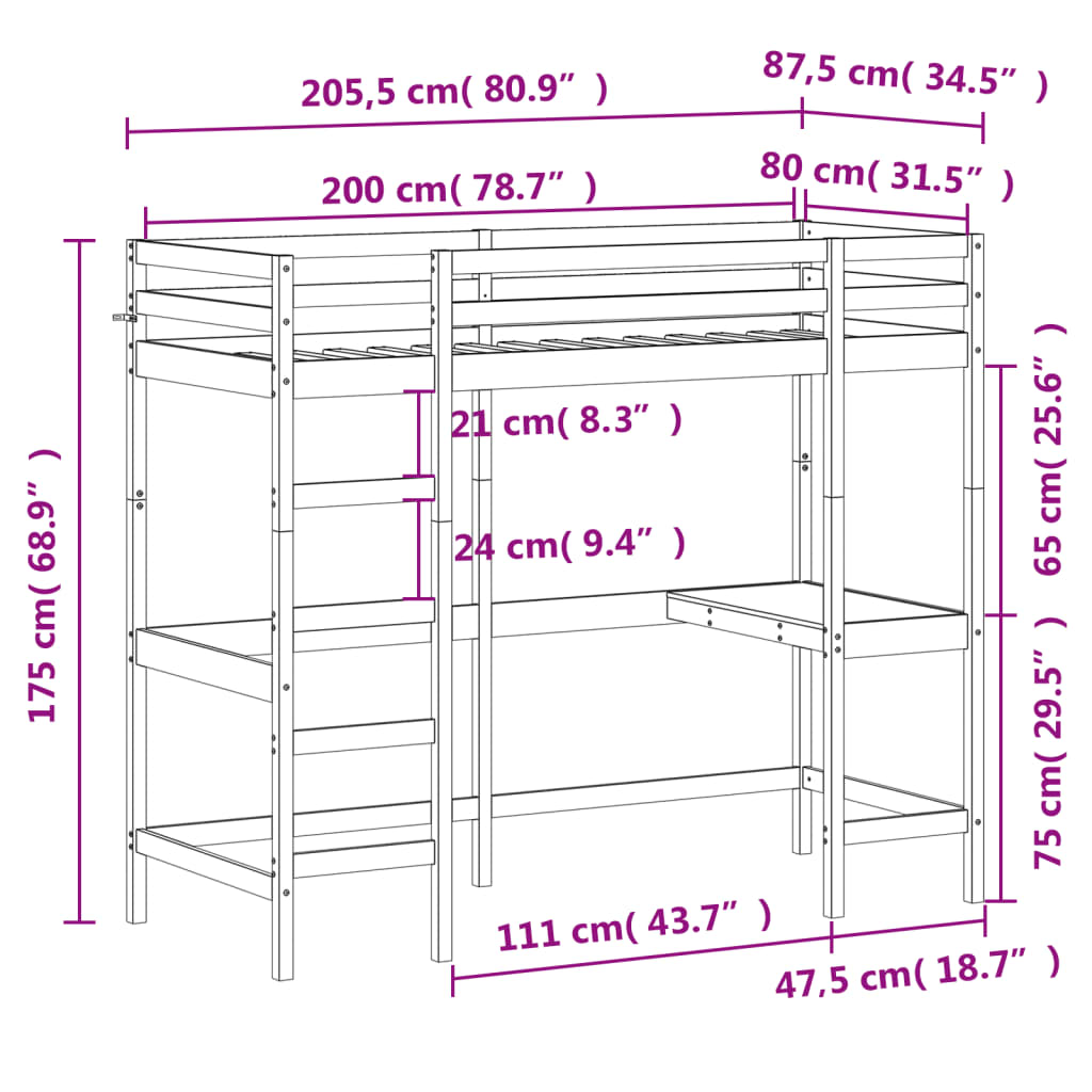 Hoogslaper mer bureau massief grenenhout 100x200 cm