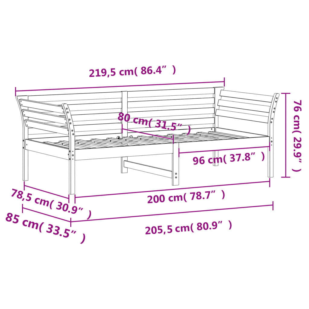 Slaapbank 100x200 cm massief grenenhout