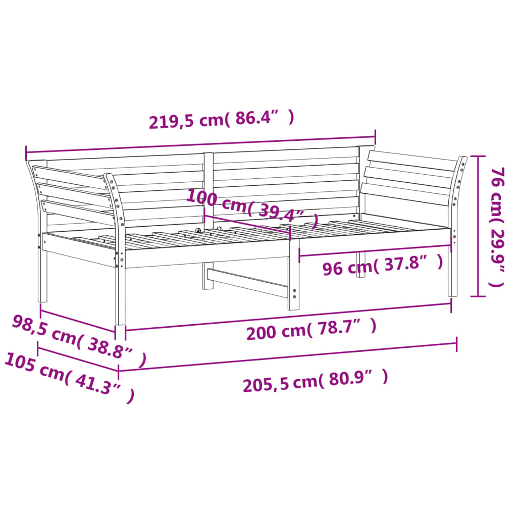 Slaapbank 100x200 cm massief grenenhout