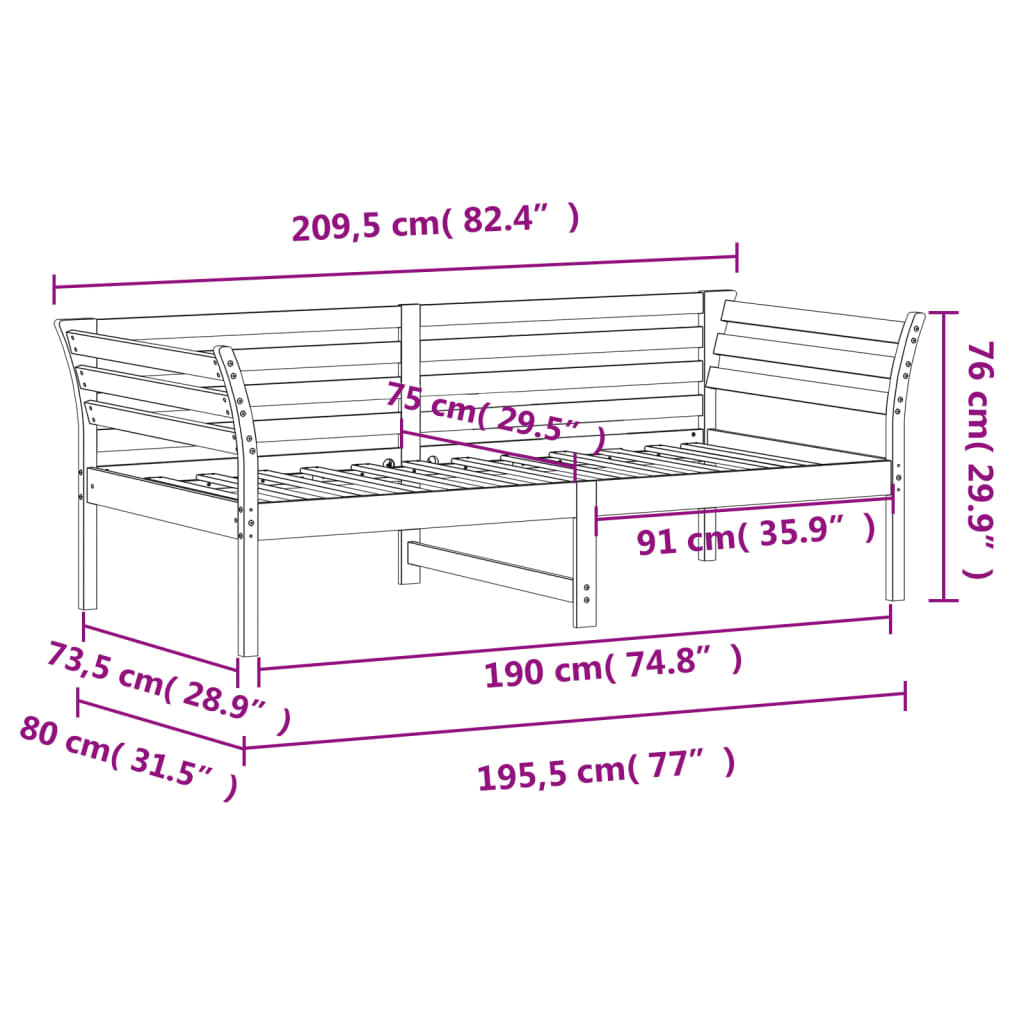 Slaapbank 100x200 cm massief grenenhout