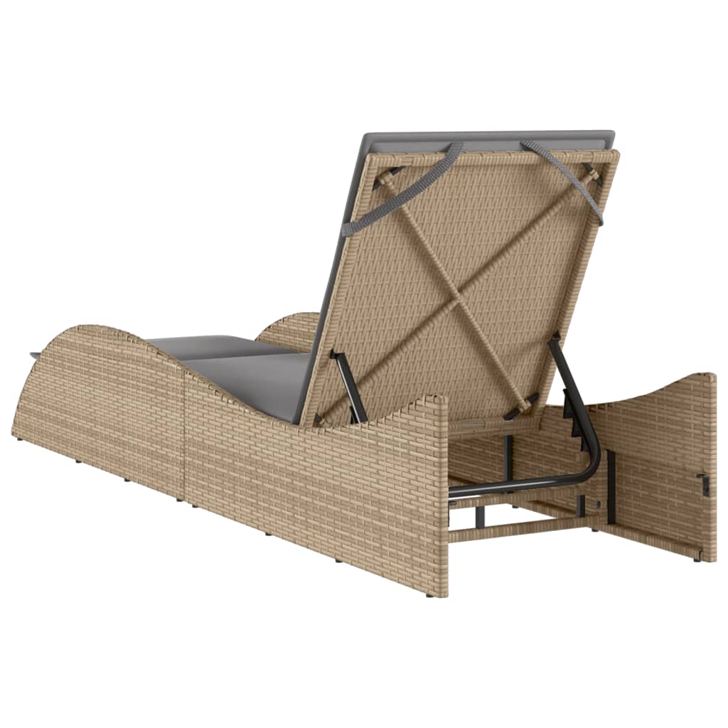 Ligbed met kussens 114x205x73 cm poly rattan bruin