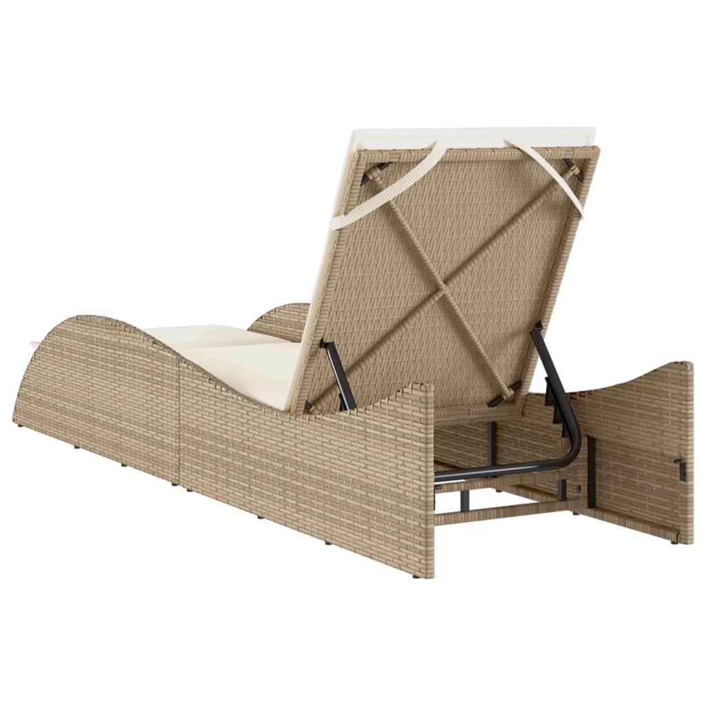 Ligbed met kussens 114x205x73 cm poly rattan bruin