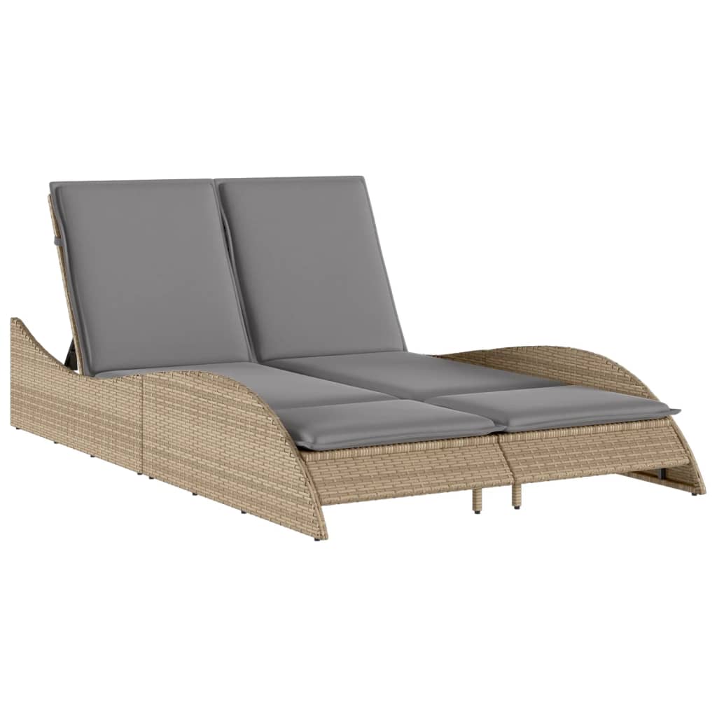 Ligbed met kussens 114x205x73 cm poly rattan bruin