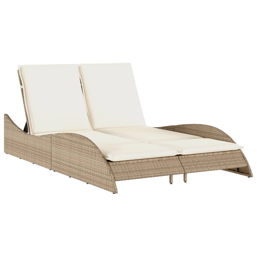 Ligbed met kussens 114x205x73 cm poly rattan bruin