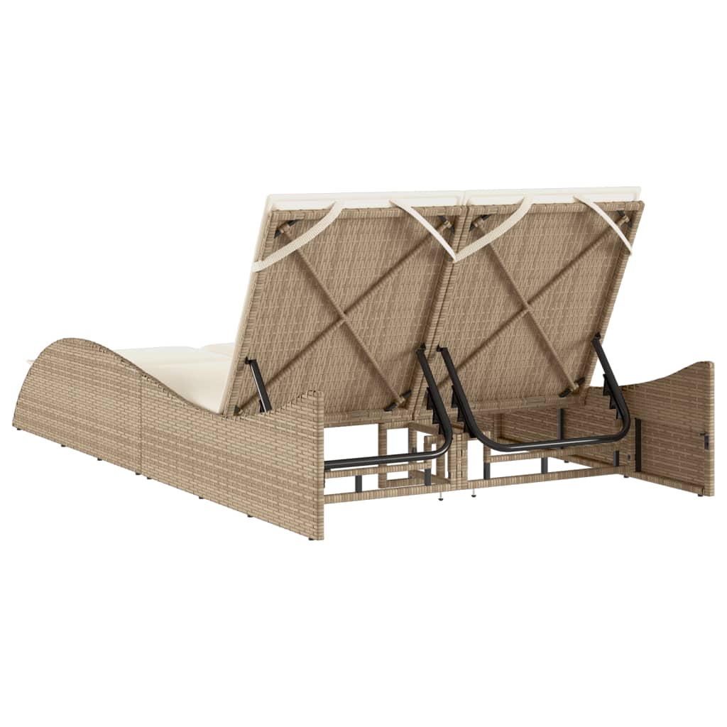 Ligbed met kussens 114x205x73 cm poly rattan bruin