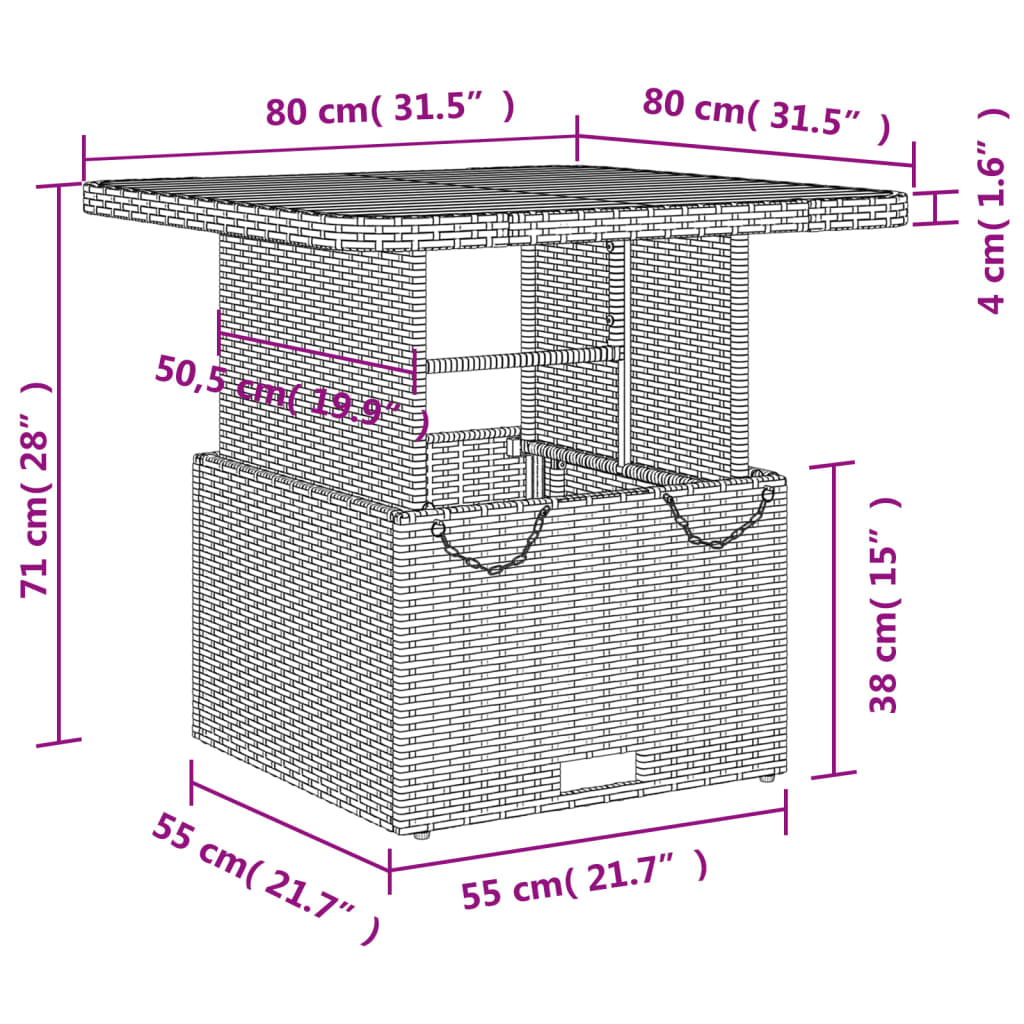 Tuintafel 80x80x71 cm poly rattan en acaciahout