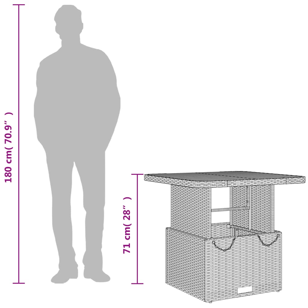 Tuintafel 80x80x71 cm poly rattan en acaciahout