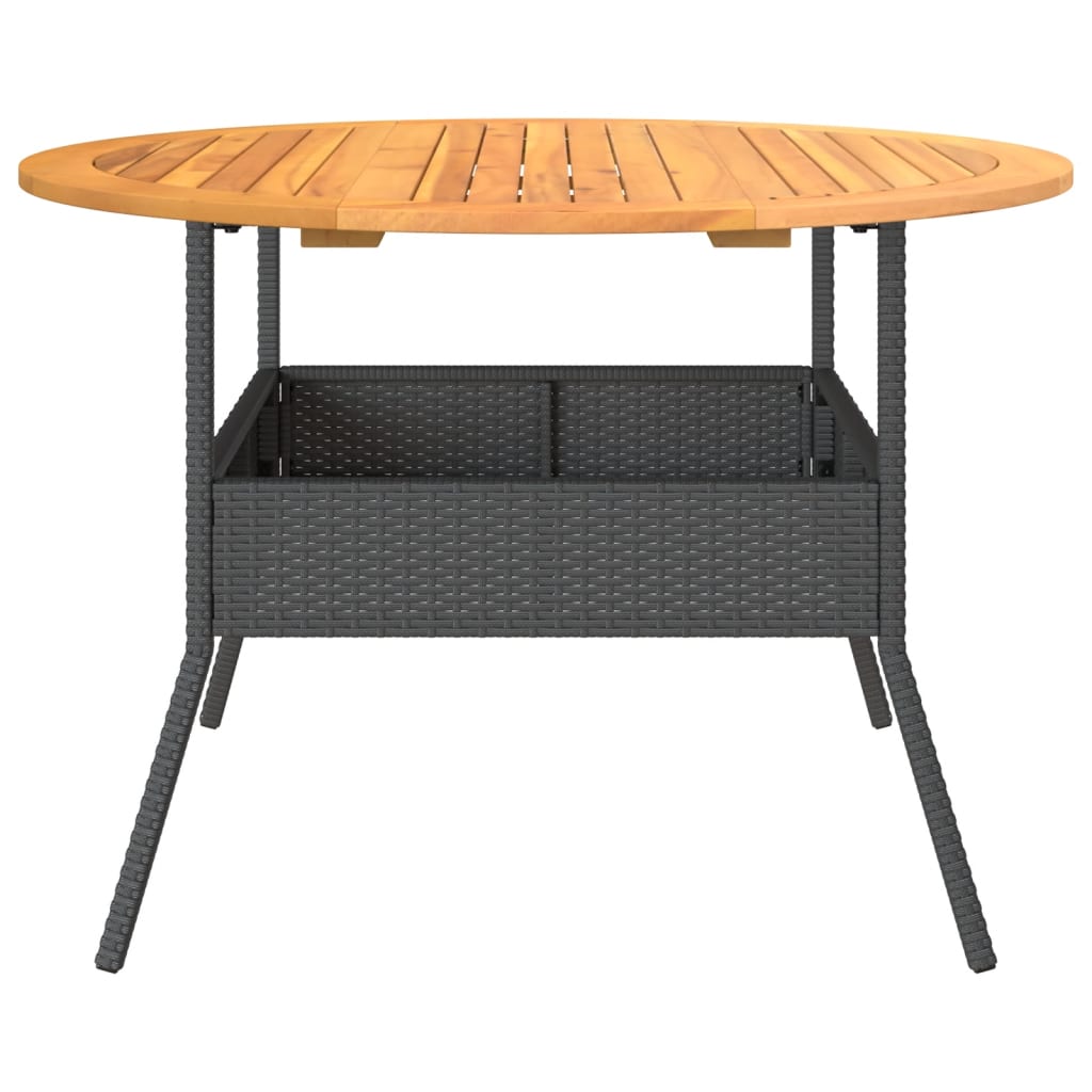 Tuintafel met acaciahouten blad Ø110x71 cm poly rattan zwart