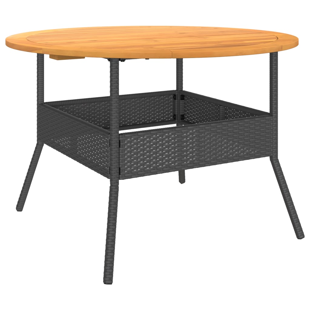 Tuintafel met acaciahouten blad Ø110x71 cm poly rattan zwart