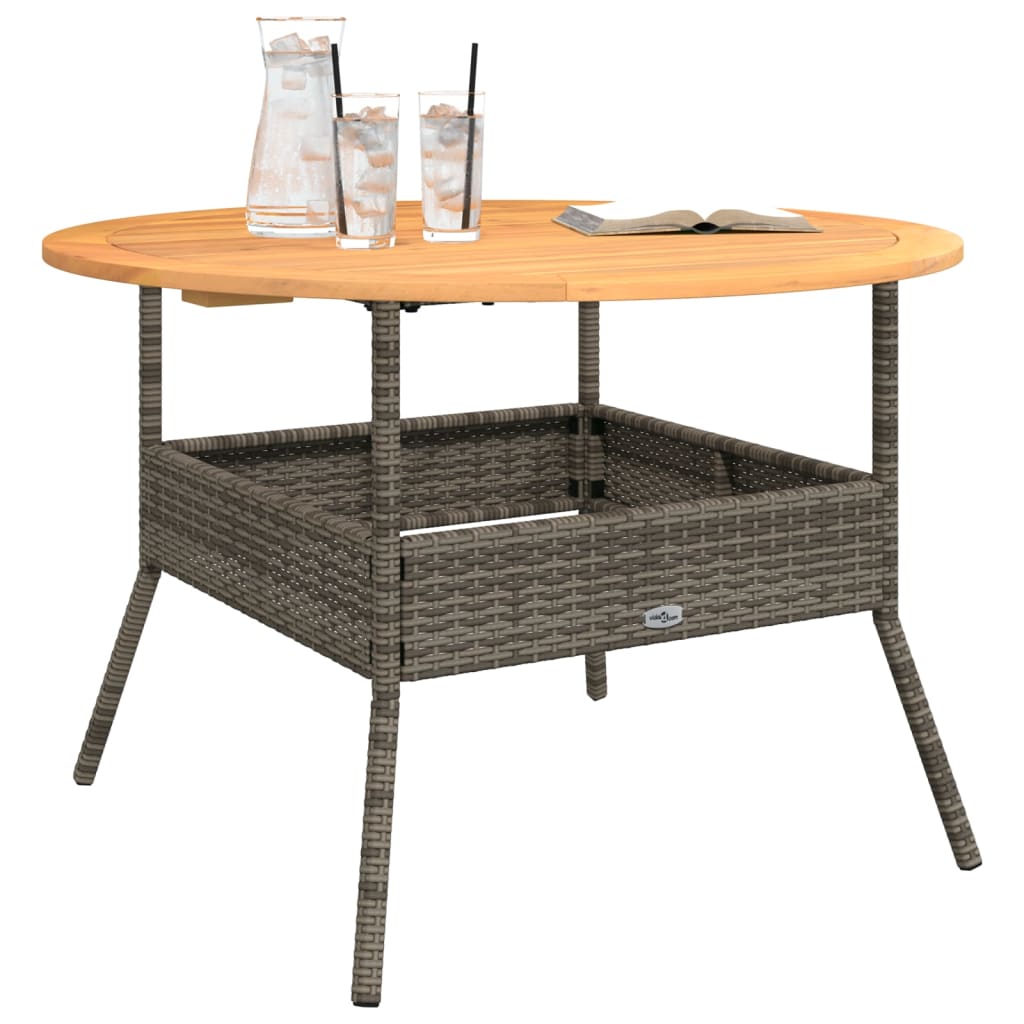 Tuintafel met acaciahouten blad Ø110x71 cm poly rattan zwart