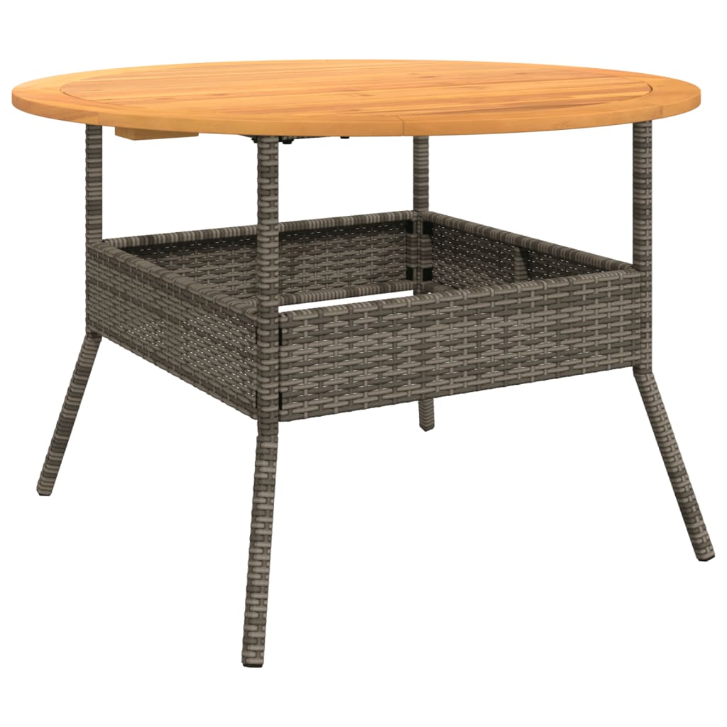 Tuintafel met acaciahouten blad Ø110x71 cm poly rattan zwart