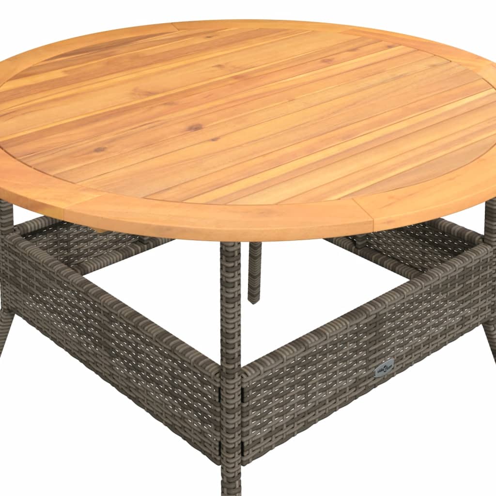 Tuintafel met acaciahouten blad Ø110x71 cm poly rattan zwart