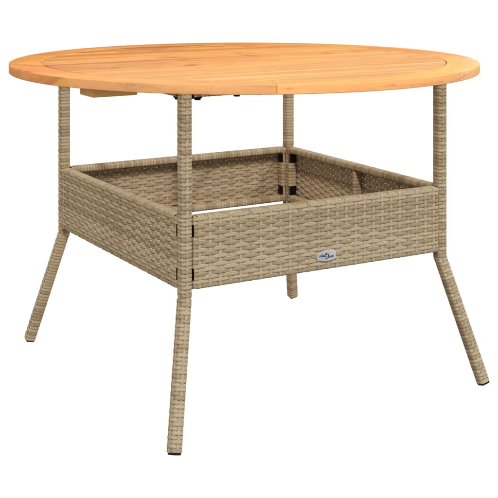 Tuintafel met acaciahouten blad Ø110x71 cm poly rattan zwart